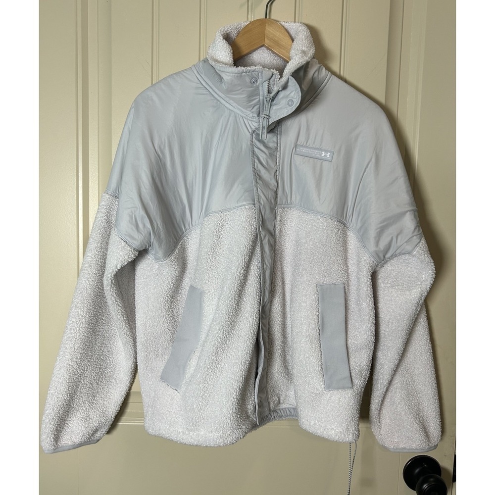 Under Armour Women's Mission Boucle Sz S Full Zip Jacket White Gray Swacket Cozy